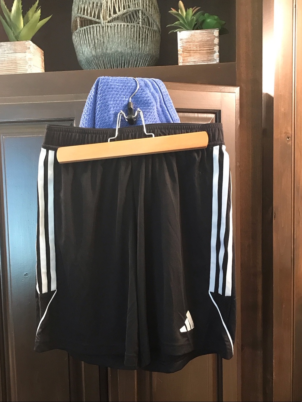 adidas Black Athletic Shorts with White Stripes